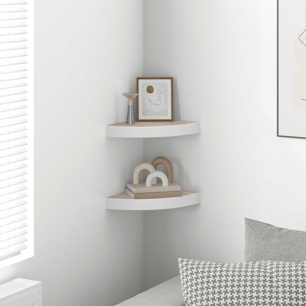 Mensole Angolari 2pz Rovere e Bianco 25x25x3,8 cm in MDF