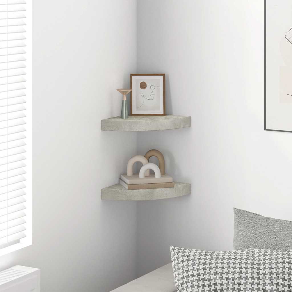 Mensole Angolari 2pz Grigio Cemento 25x25x3,8 cm in MDF