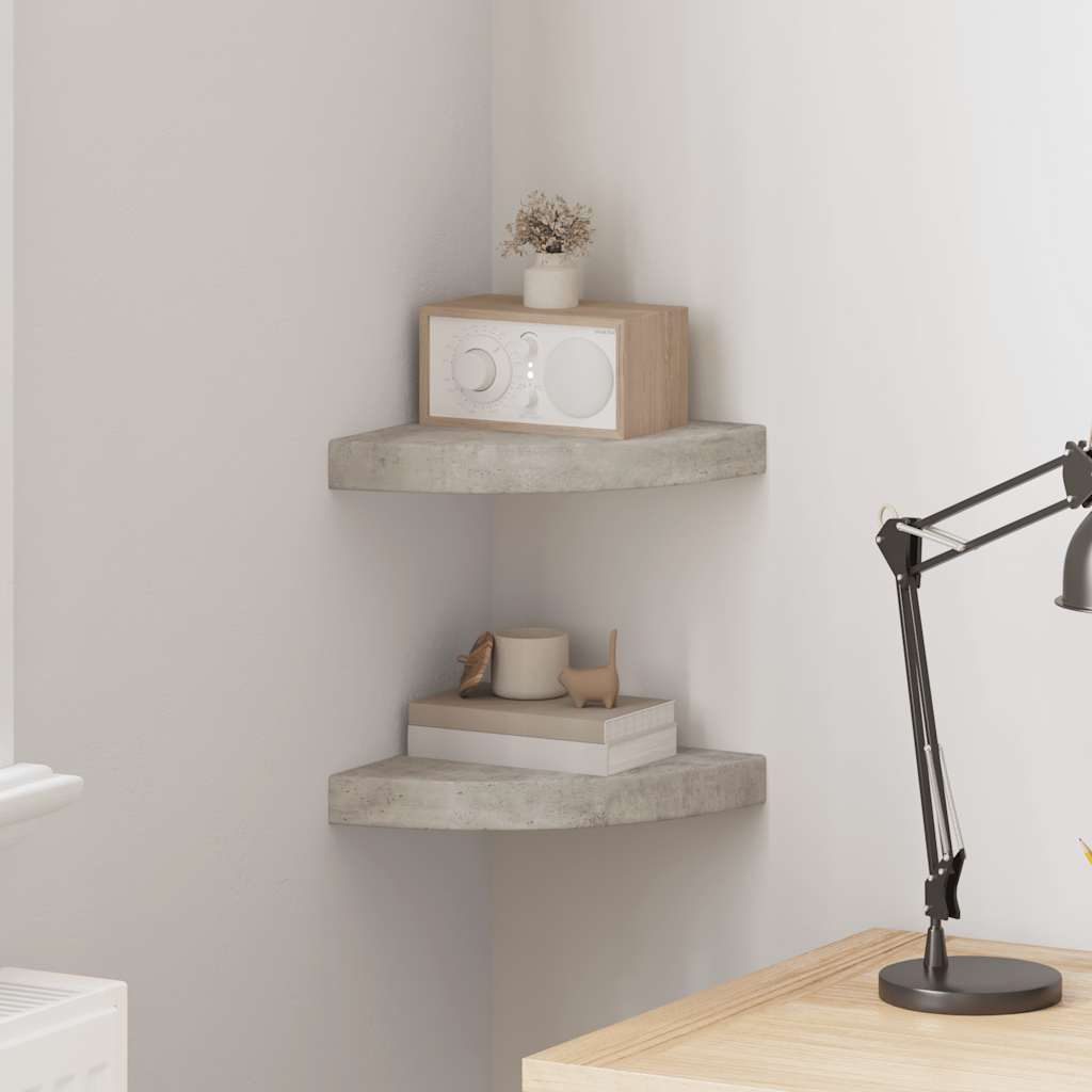 Mensole Angolari 2pz Grigio Cemento 25x25x3,8 cm in MDF