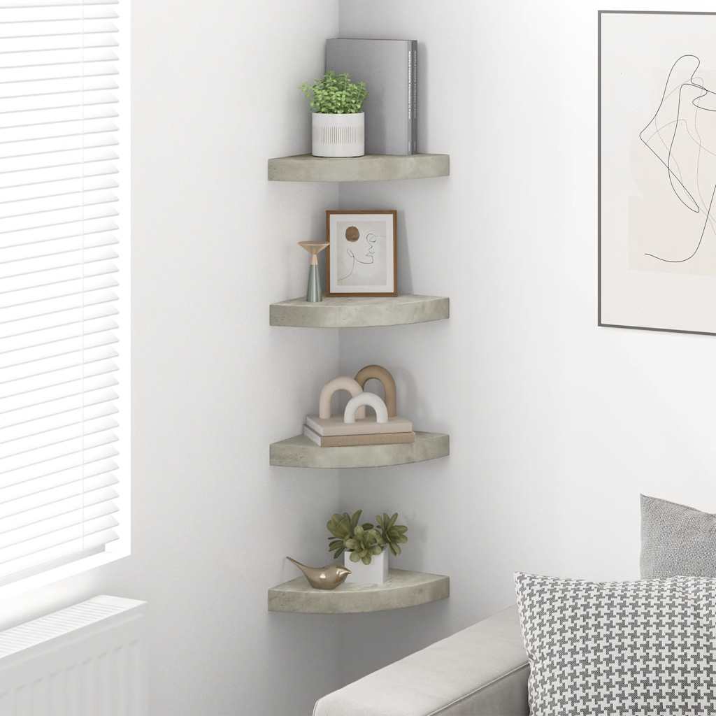 Mensole Angolari 4 pz Grigio Cemento 25x25x3,8 cm in MDF