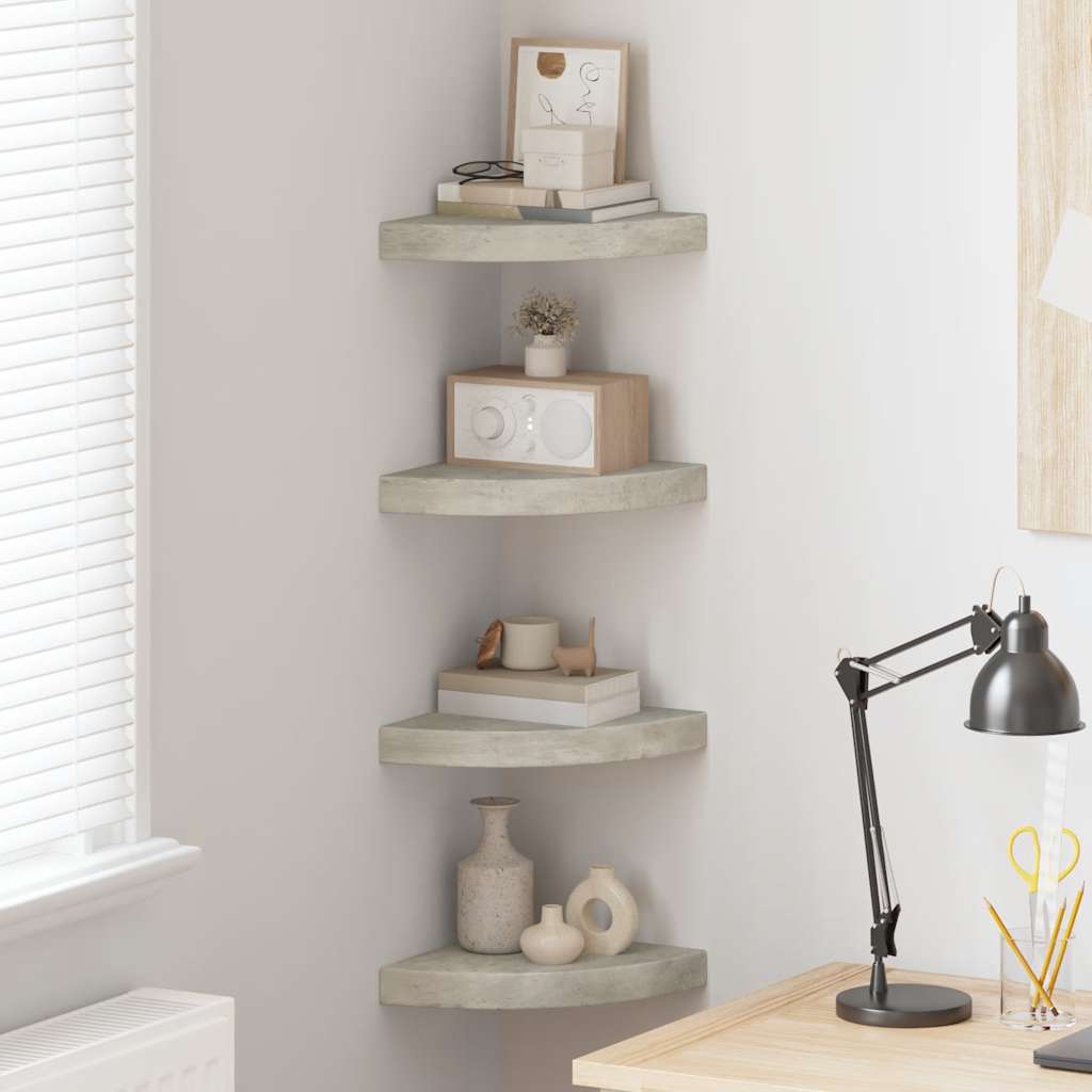 Mensole Angolari 4 pz Grigio Cemento 25x25x3,8 cm in MDF