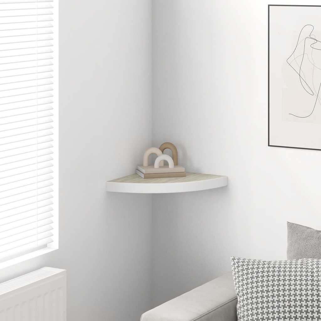 Mensola Angolare Rovere e Bianco 35x35x3,8 cm in MDF