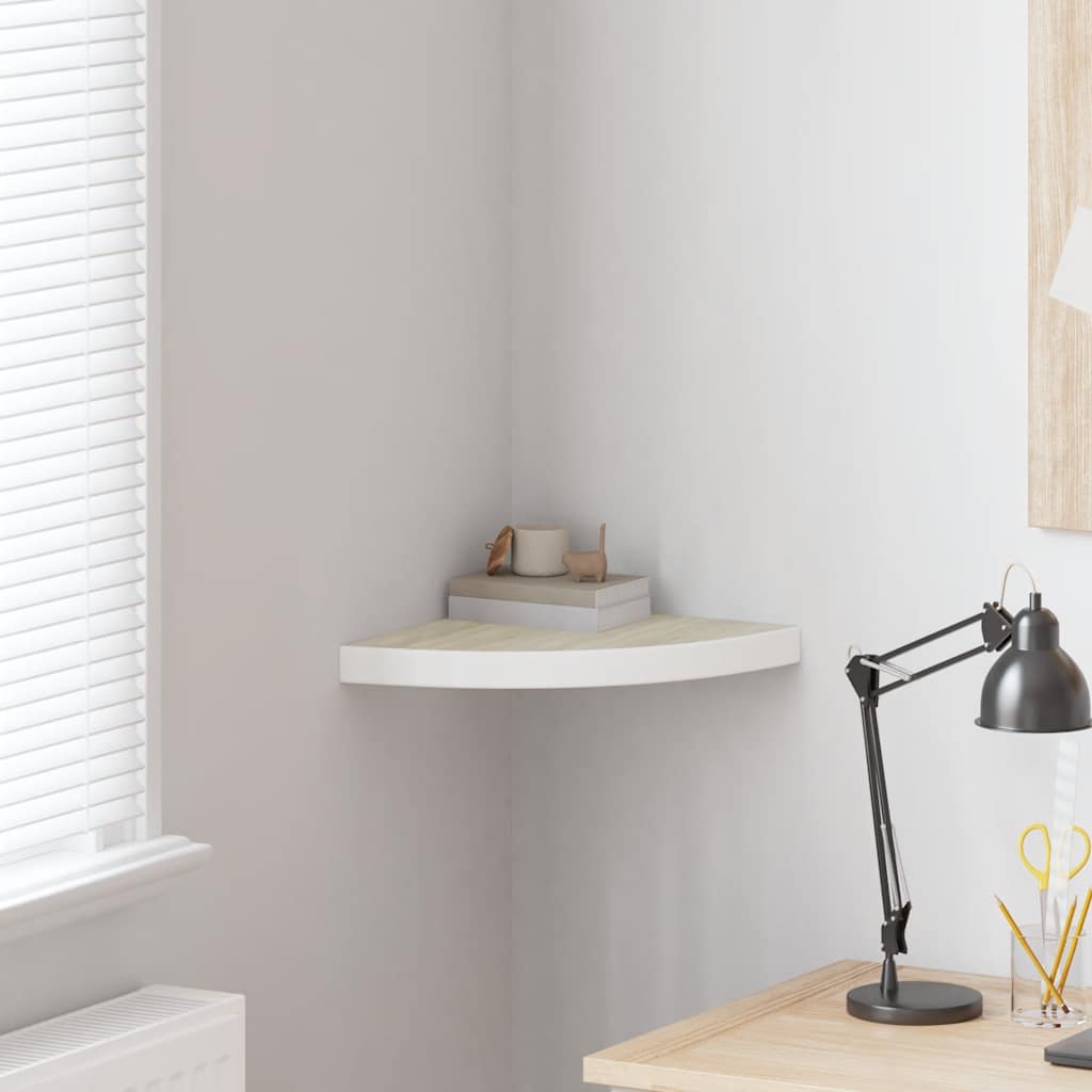 Mensola Angolare Rovere e Bianco 35x35x3,8 cm in MDF