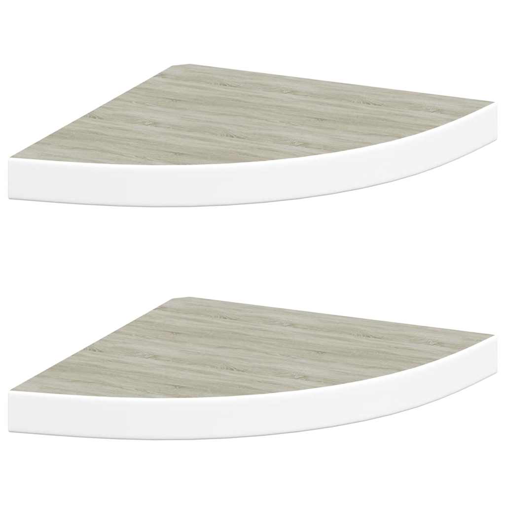 Mensole Angolari 2pz Rovere e Bianco 35x35x3,8 cm in MDF
