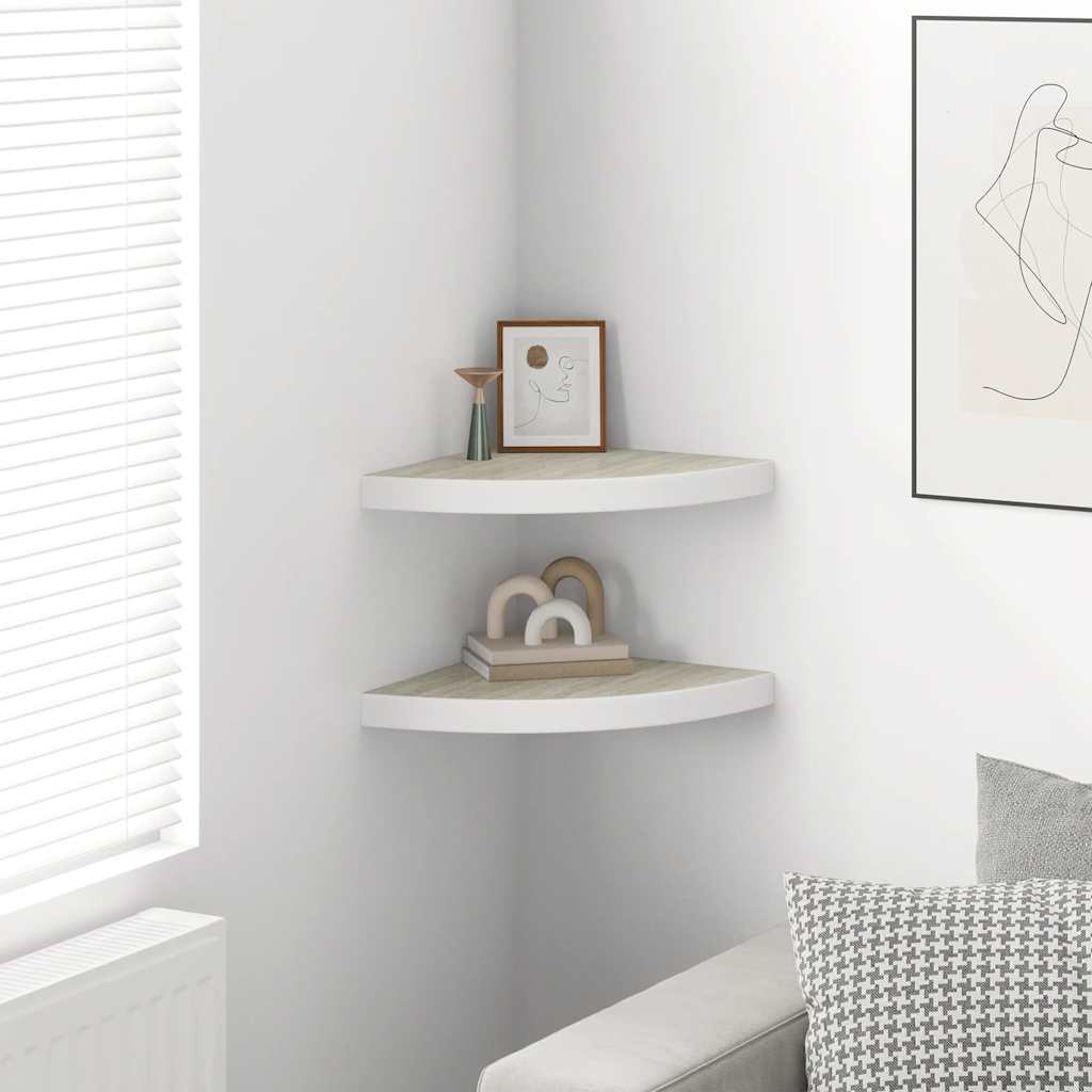 Mensole Angolari 2pz Rovere e Bianco 35x35x3,8 cm in MDF