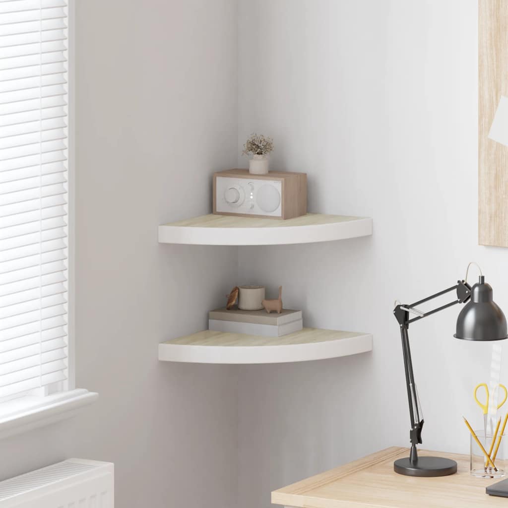 Mensole Angolari 2pz Rovere e Bianco 35x35x3,8 cm in MDF