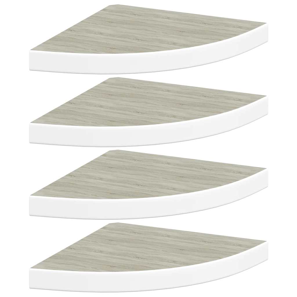 Mensole Angolari 4 pz Rovere e Bianco 35x35x3,8 cm in MDF