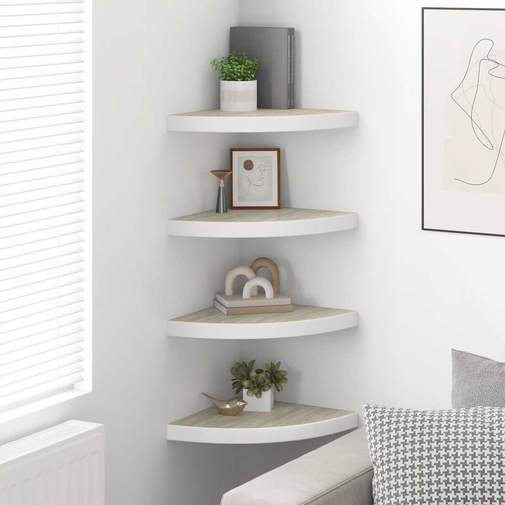 Mensole Angolari 4 pz Rovere e Bianco 35x35x3,8 cm in MDF