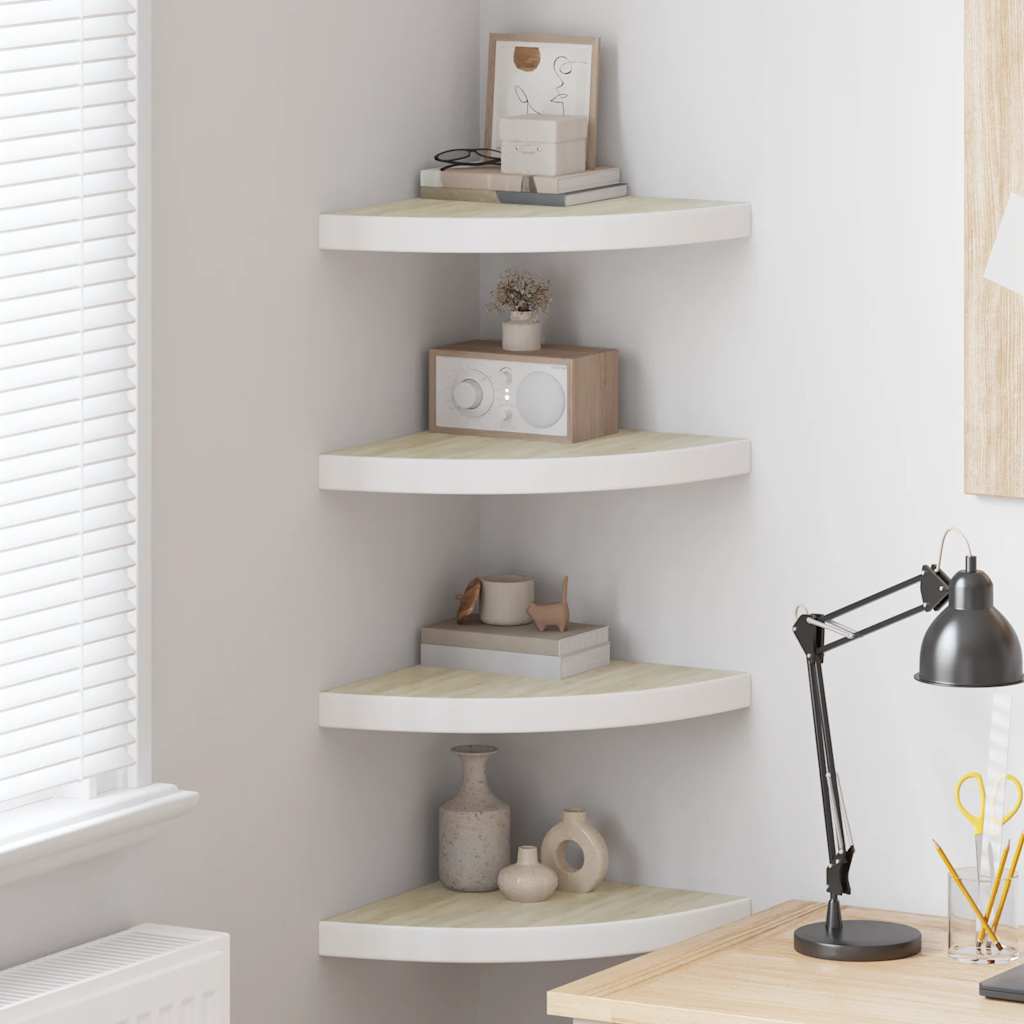 Mensole Angolari 4 pz Rovere e Bianco 35x35x3,8 cm in MDF