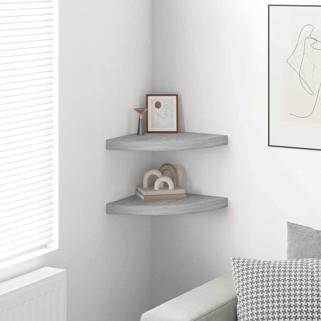 Mensole Angolari 2pz Grigio Cemento 35x35x3,8 cm in MDF
