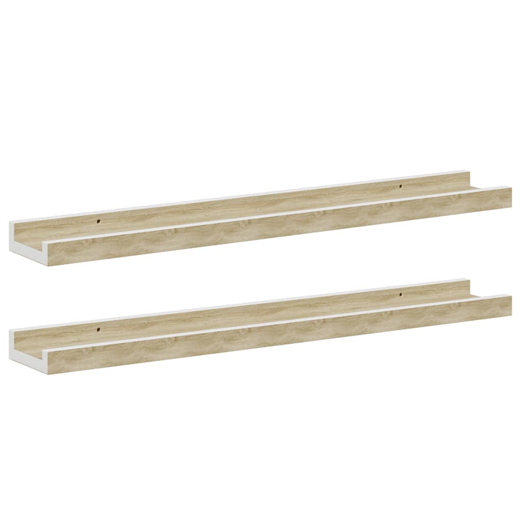 Mensole da Parete 2 pz Bianco e Rovere Sonoma 60x9x3 cm
