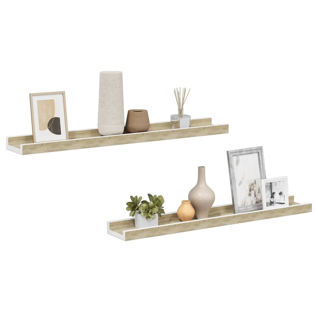 Mensole da Parete 2 pz Bianco e Rovere Sonoma 60x9x3 cm