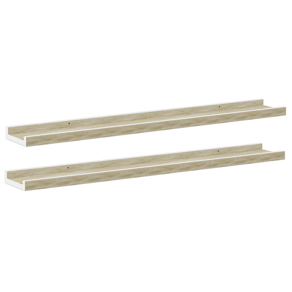 Mensole da Parete 2 pz Bianco e Rovere Sonoma 80x9x3 cm