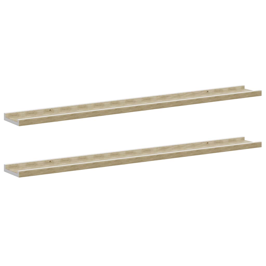 Mensole da Parete 2 pz Bianco e Rovere Sonoma 100x9x3 cm