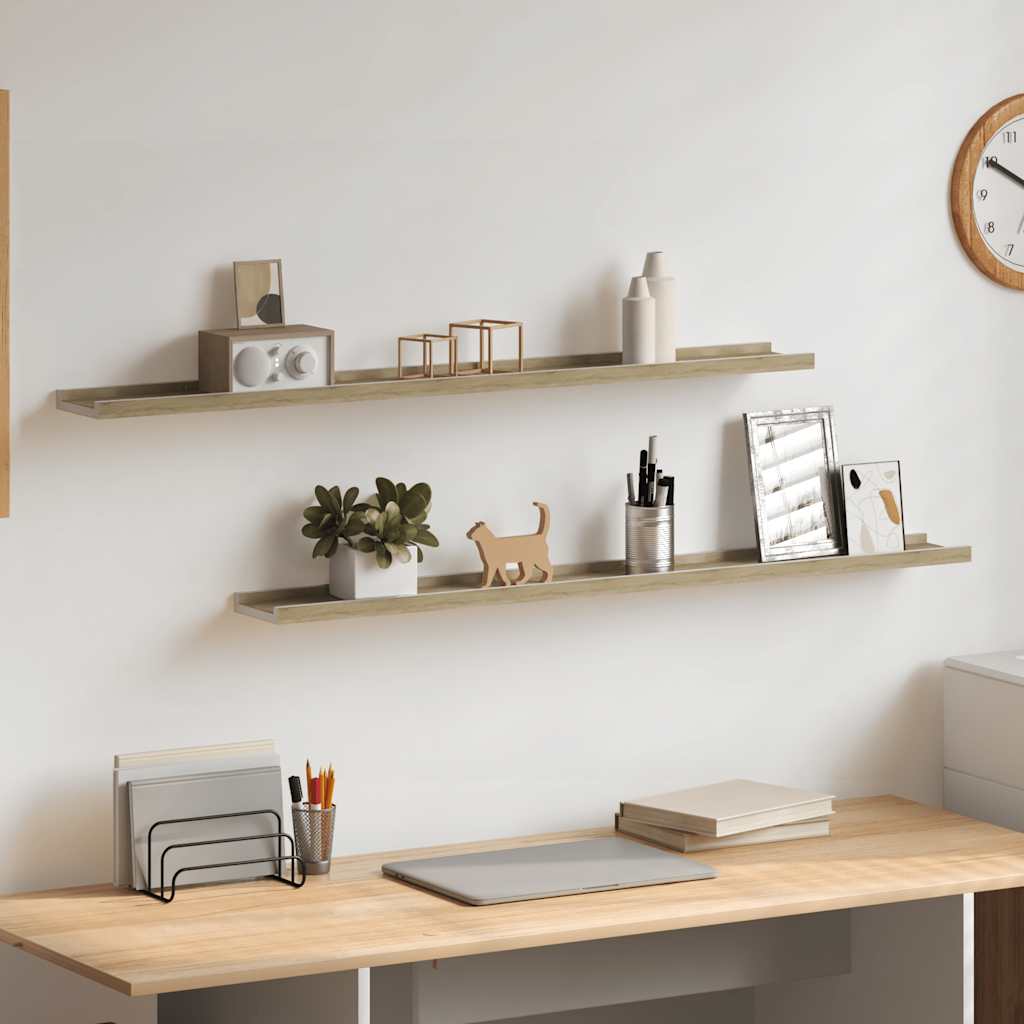 Mensole da Parete 2 pz Bianco e Rovere Sonoma 100x9x3 cm