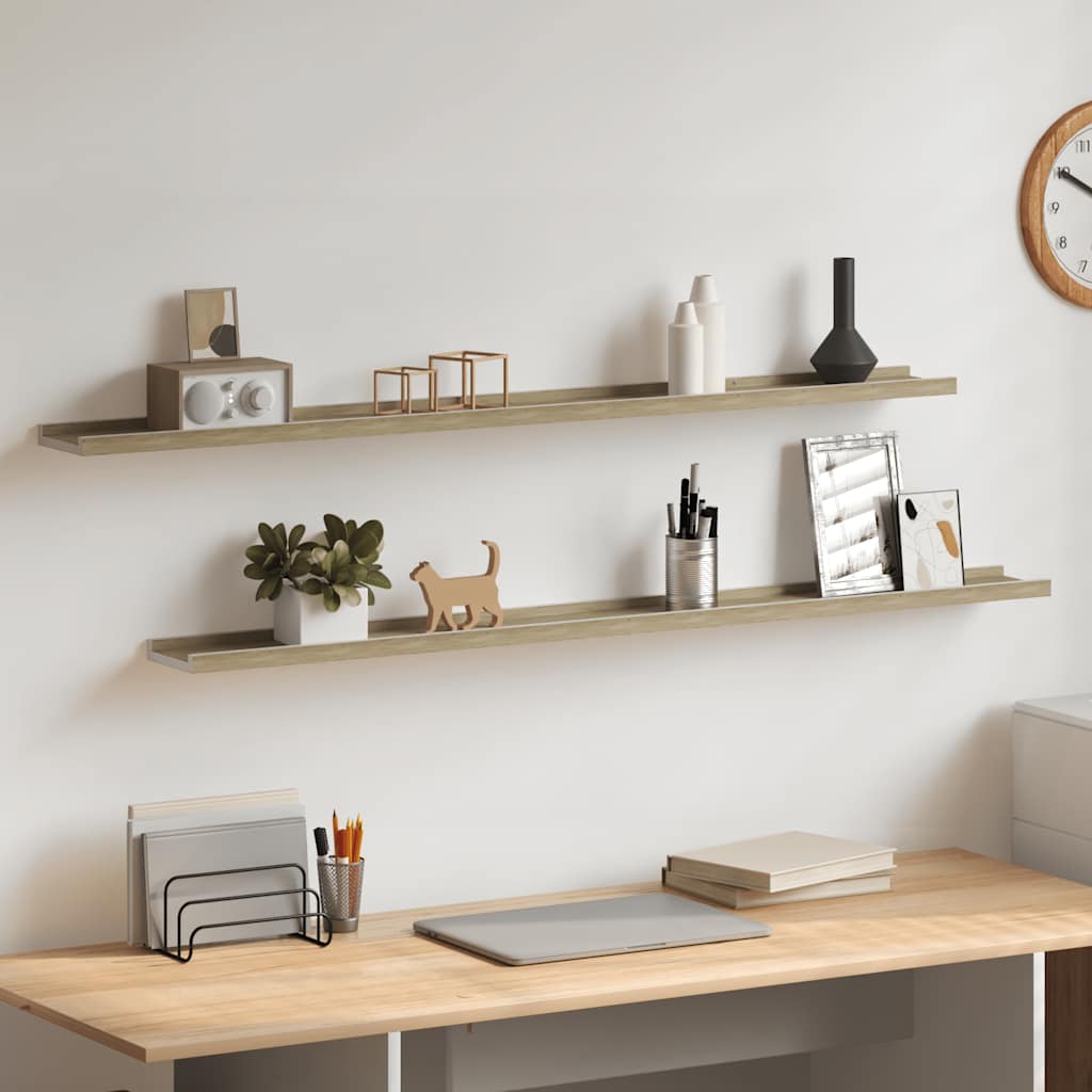 Mensole da Parete 2 pz Bianco e Rovere Sonoma 115x9x3 cm