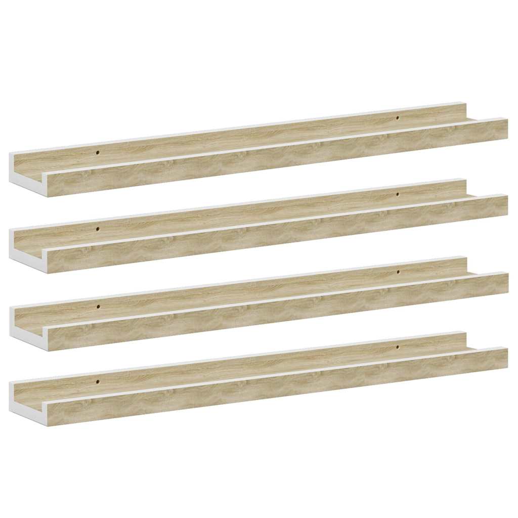 Mensole da Parete 4 pz Bianco e Rovere Sonoma 60x9x3 cm