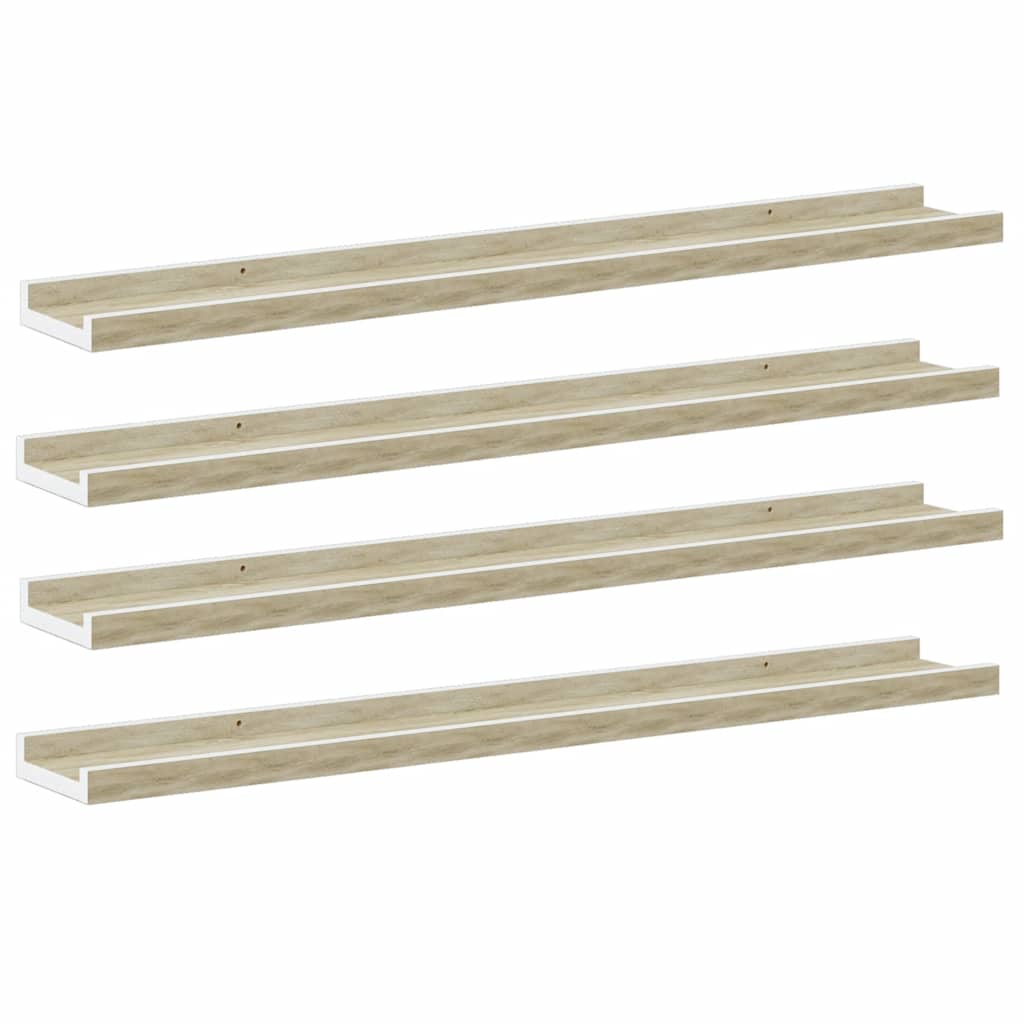 Mensole da Parete 4 pz Bianco e Rovere Sonoma 80x9x3 cm