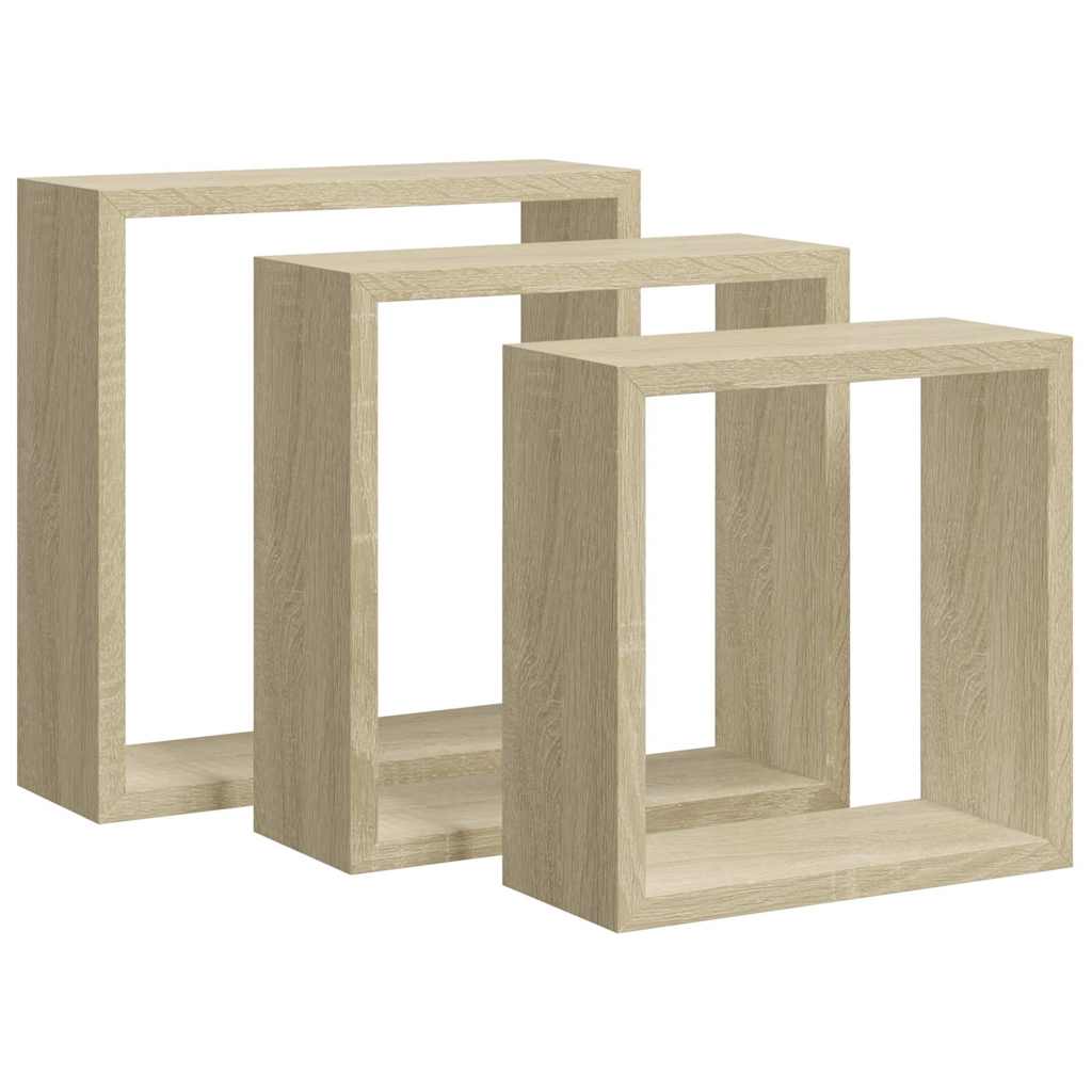 Mensole a Cubo da Parete 3 pz Rovere Sonoma