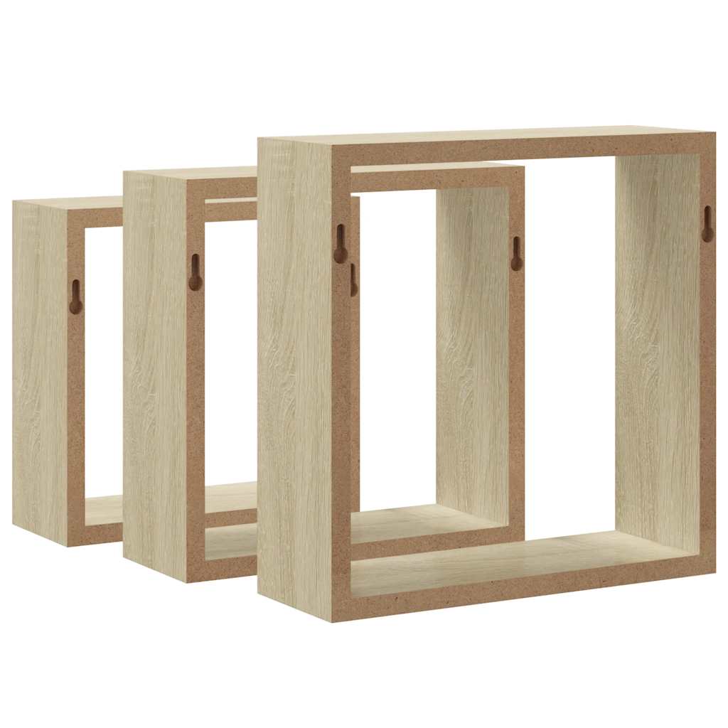 Mensole a Cubo da Parete 3 pz Rovere Sonoma