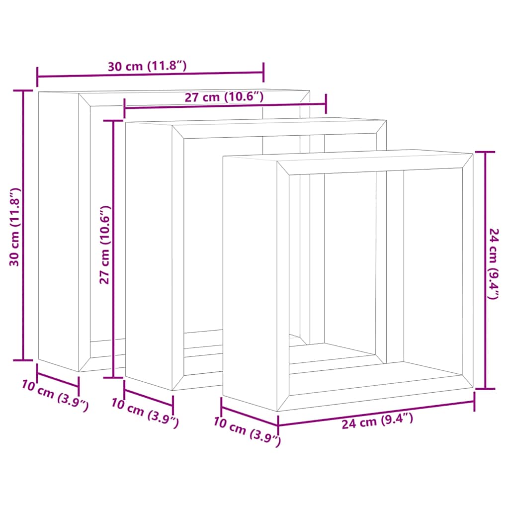 Mensole a Cubo da Parete 3 pz Rovere Sonoma