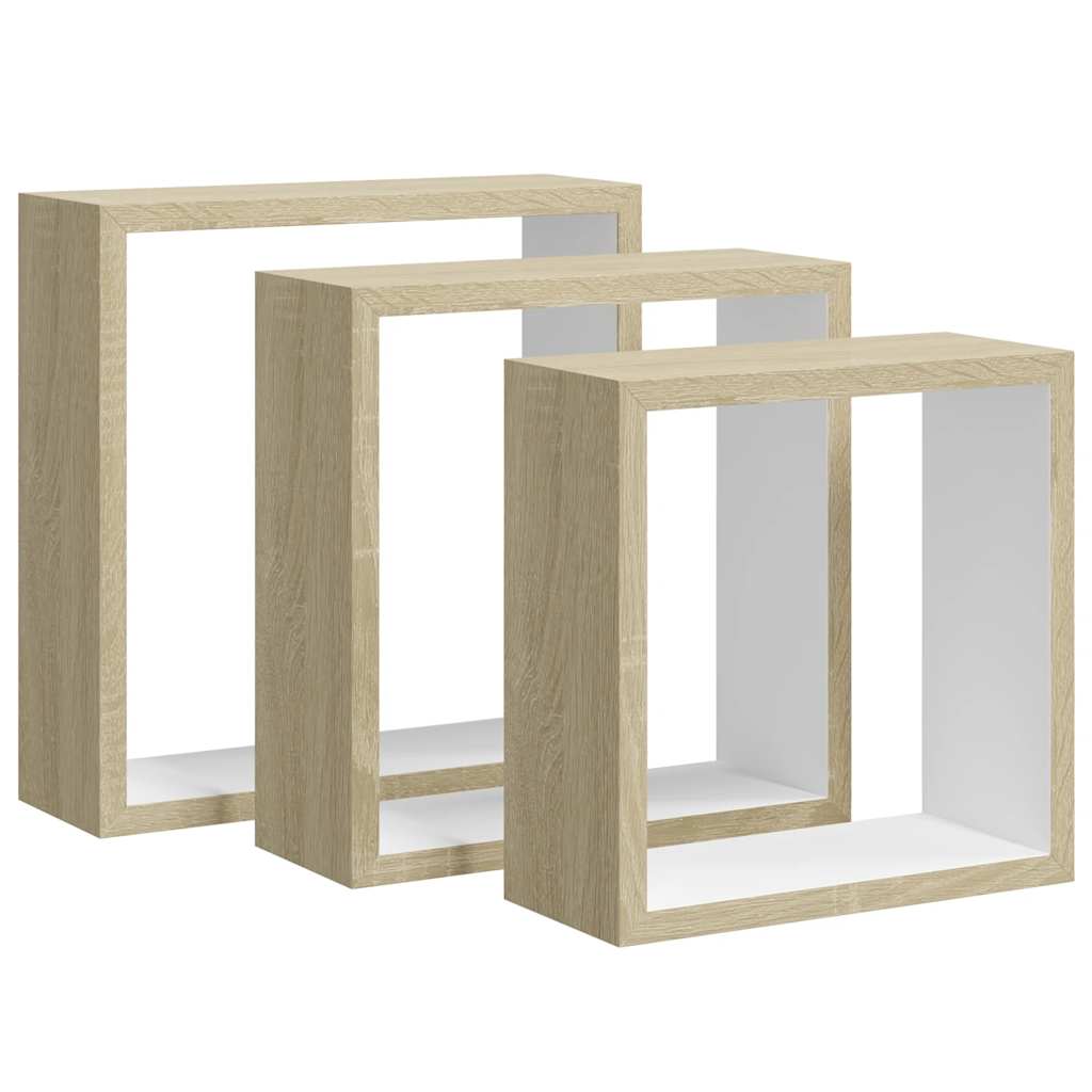 Mensole a Cubo da Parete 3 pz Bianco Rovere Sonoma