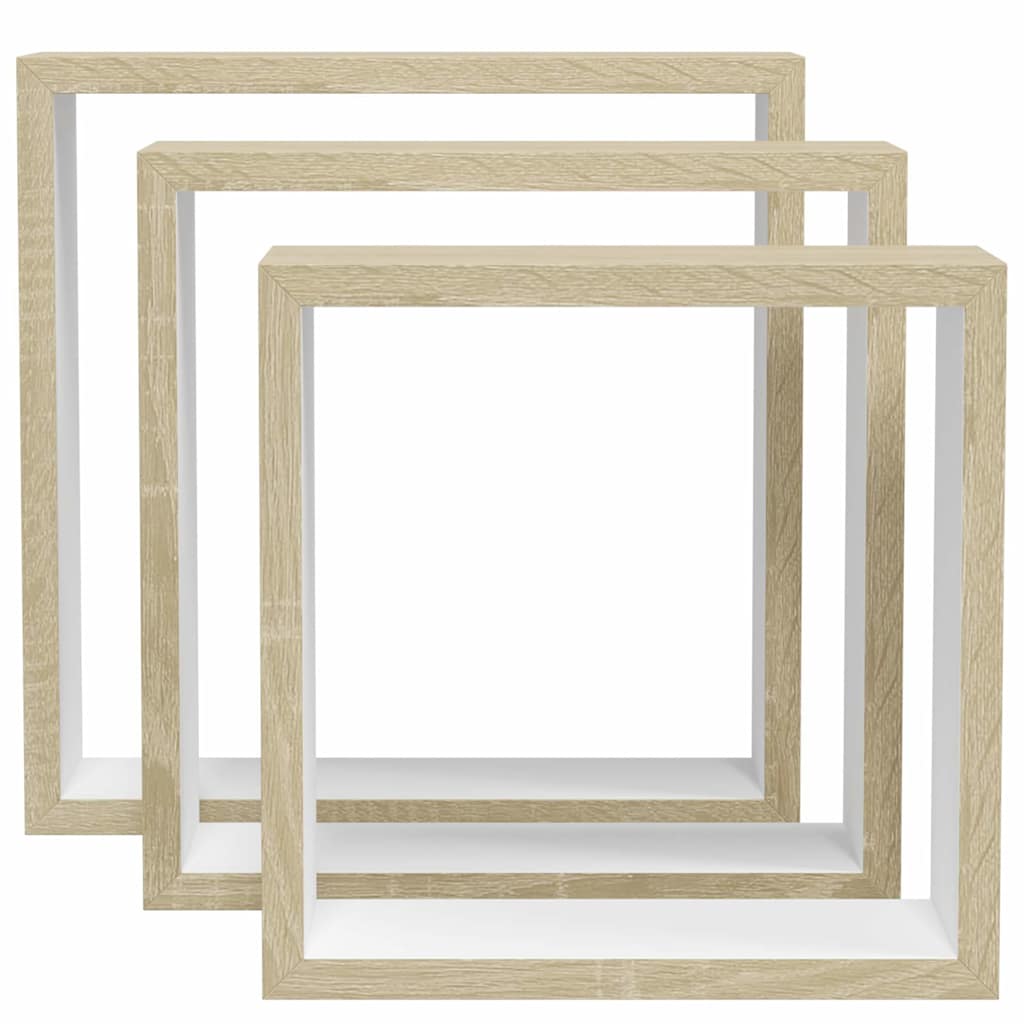 Mensole a Cubo da Parete 3 pz Bianco Rovere Sonoma