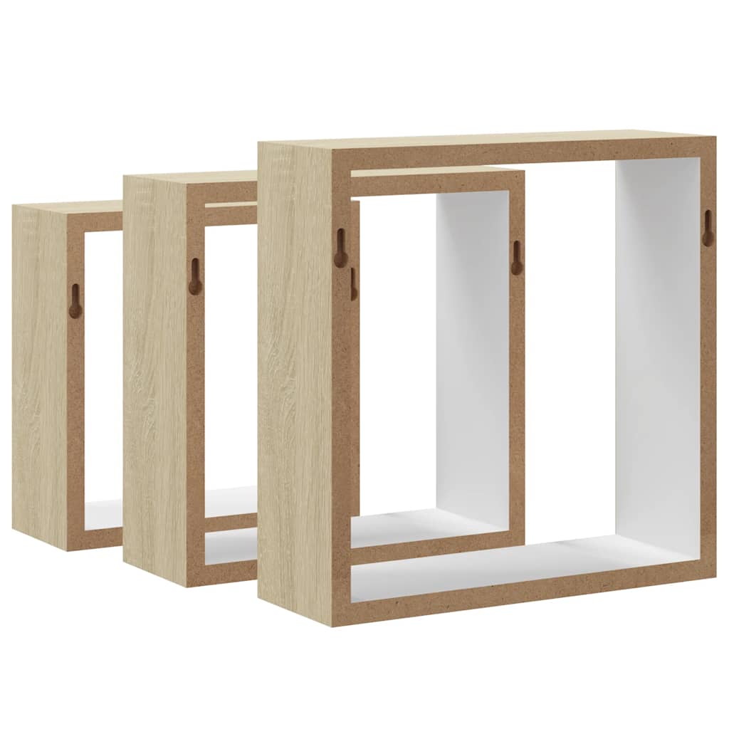 Mensole a Cubo da Parete 3 pz Bianco Rovere Sonoma