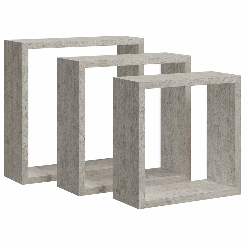 Mensole a Cubo da Parete 3 pz Grigio Cemento