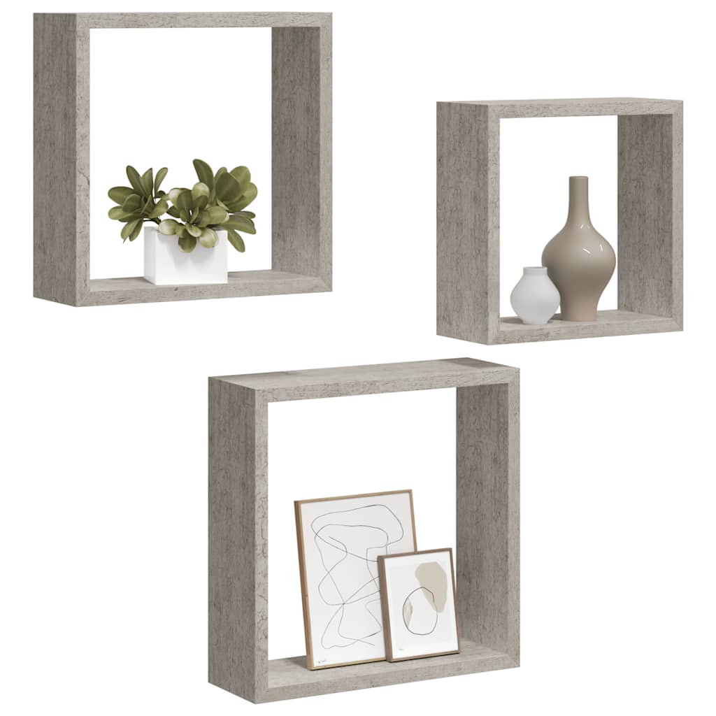 Mensole a Cubo da Parete 3 pz Grigio Cemento
