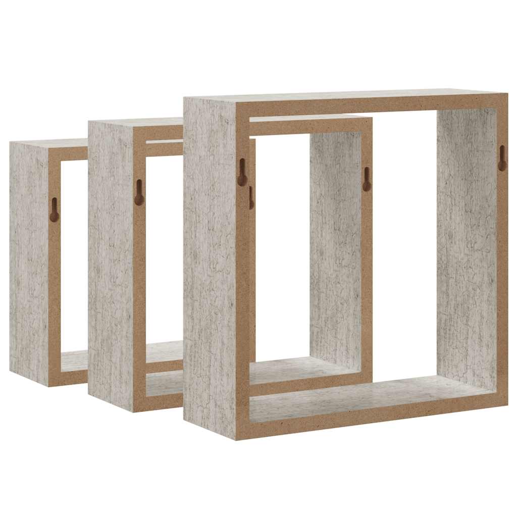 Mensole a Cubo da Parete 3 pz Grigio Cemento
