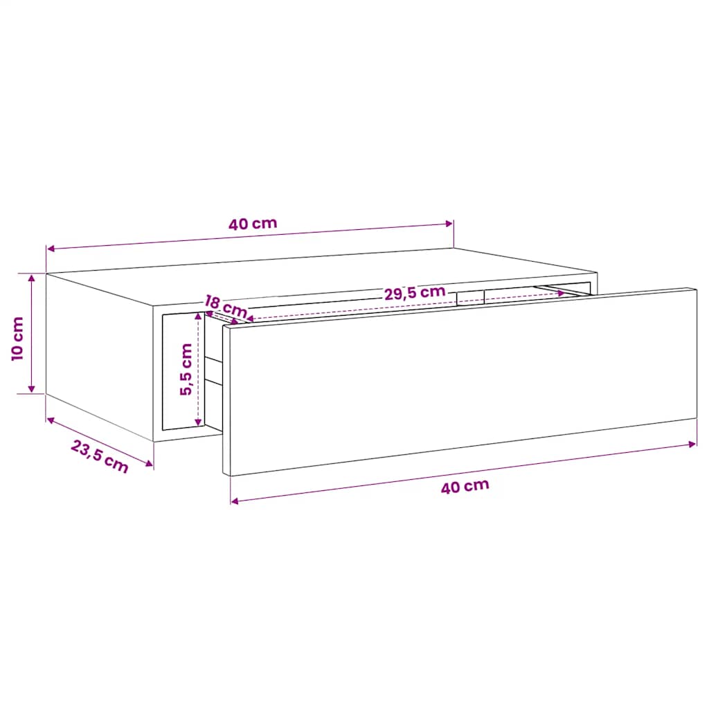 Scaffale con Cassetti da Parete Bianco 40x23,5x10 cm in MDF
