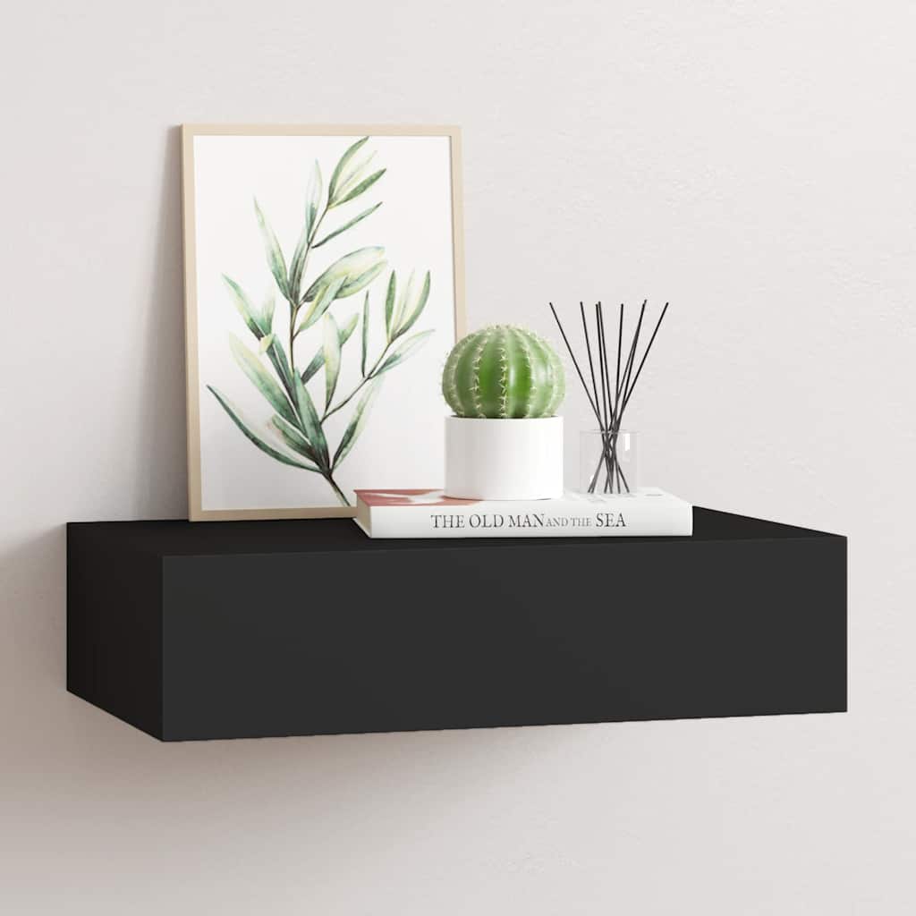 Scaffale con Cassetti da Parete Nero 40x23,5x10 cm in MDF