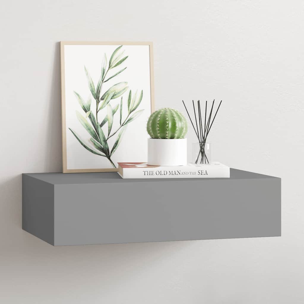 Scaffale con Cassetti da Parete Grigio 40x23,5x10 cm in MDF