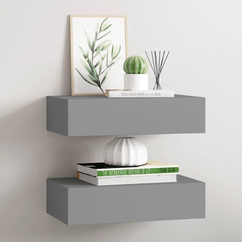 Scaffali con Cassetti da Parete 2 pz Grigi 40x23,5x10 cm MDF