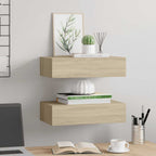 Scaffali con Cassetti da Parete 2 pz Rovere 40x23,5x10 cm MDF