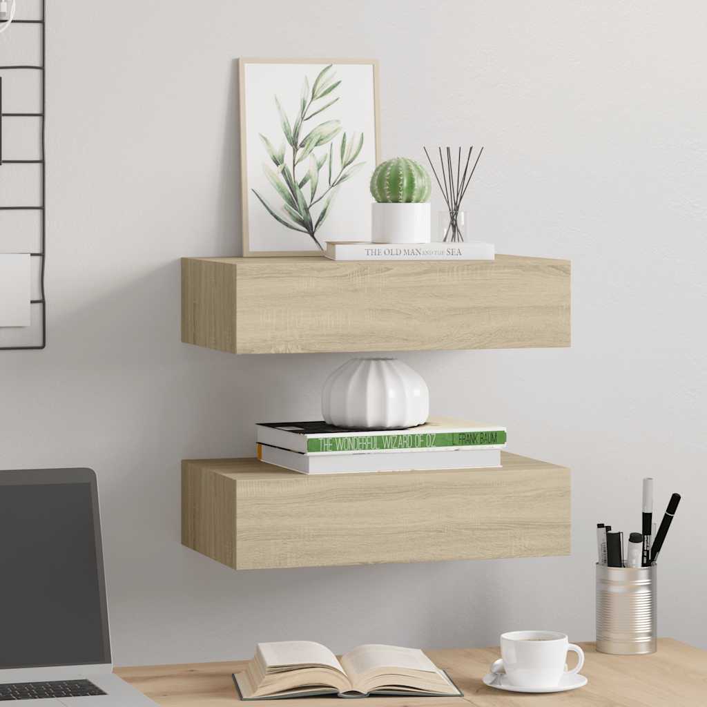 Scaffali con Cassetti da Parete 2 pz Rovere 40x23,5x10 cm MDF