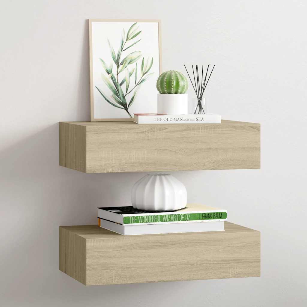 Scaffali con Cassetti da Parete 2 pz Rovere 40x23,5x10 cm MDF