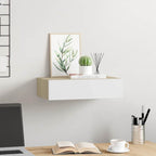Mensola a muro con cassetti in rovere e bianco 40x23,5x10 cm MDF