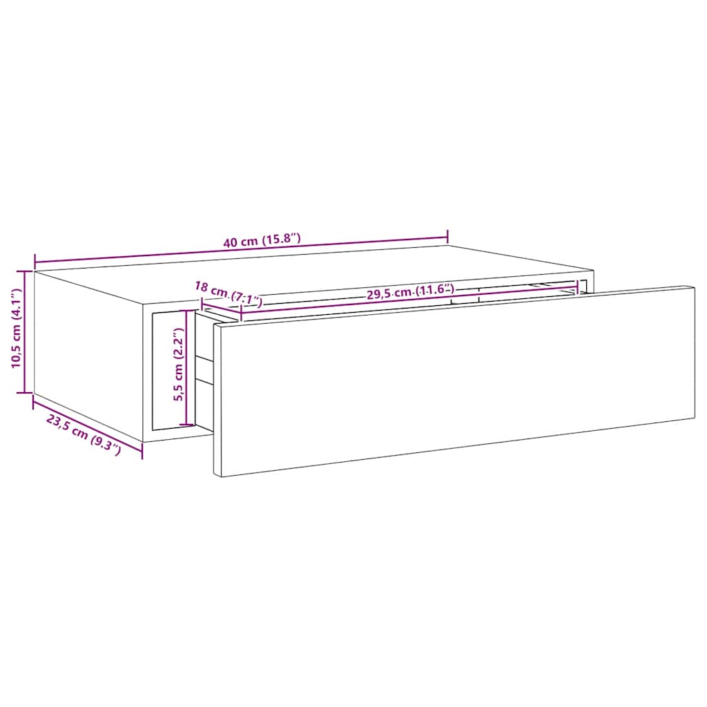 Mensola a muro con cassetti in rovere e bianco 40x23,5x10 cm MDF