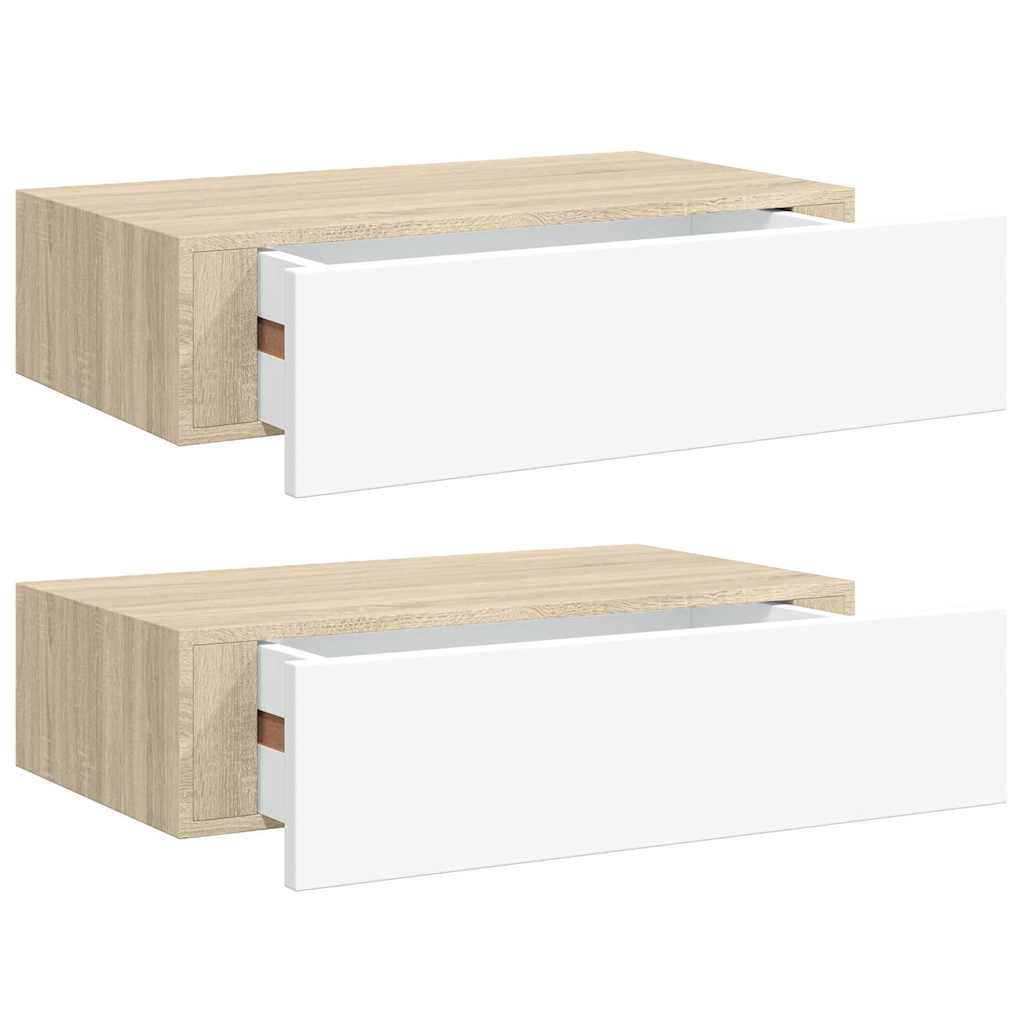 Scaffali con Cassetti 2 pz Rovere e Bianco 40x23,5x10 cm in MDF