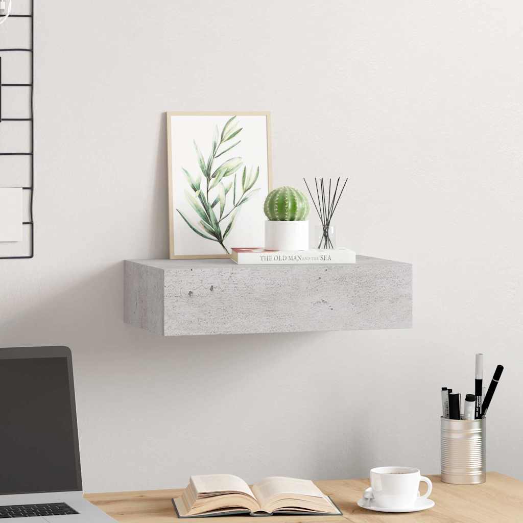 Scaffale con Cassetti da Parete Grigio Cemento 40x23,5x10cm MDF