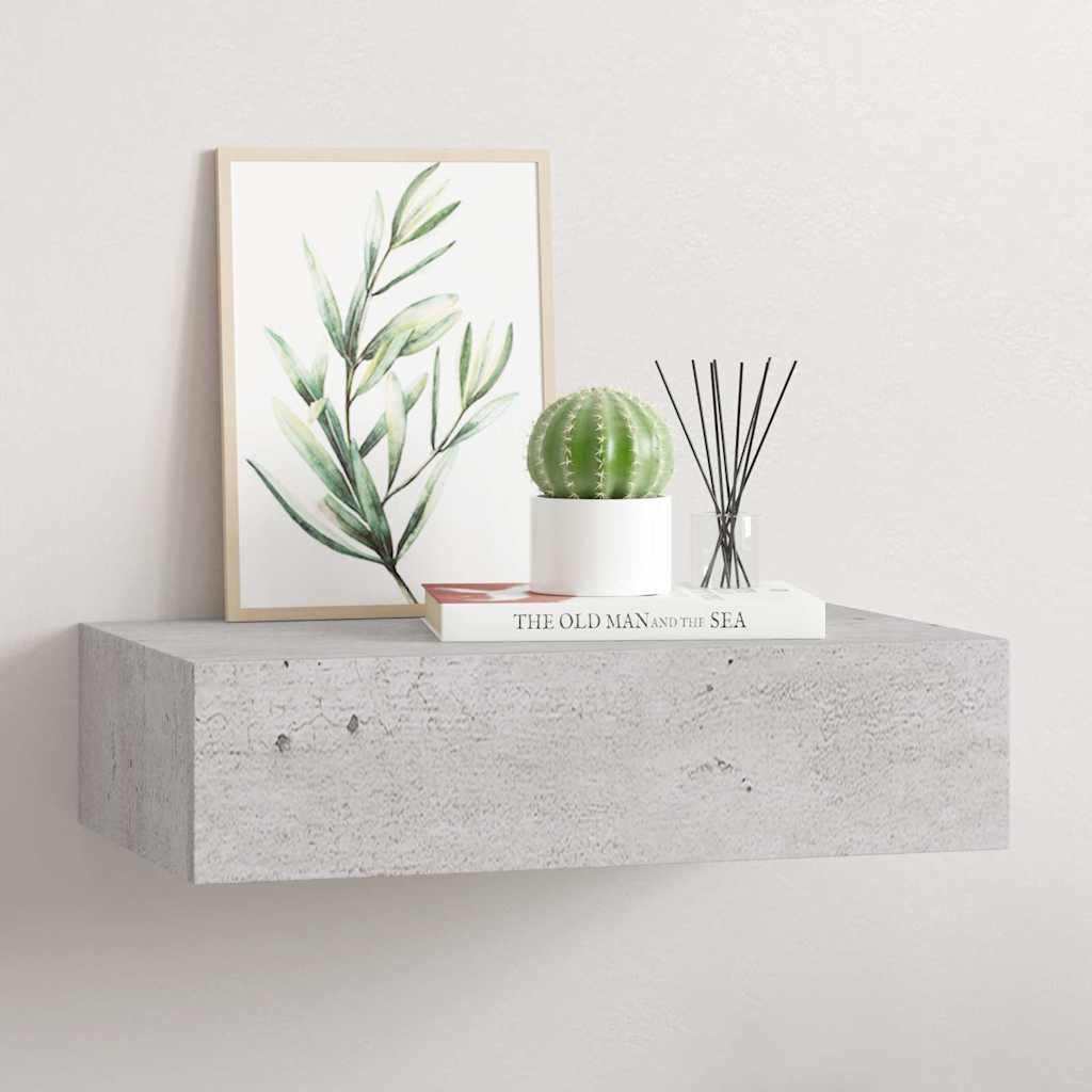 Scaffale con Cassetti da Parete Grigio Cemento 40x23,5x10cm MDF