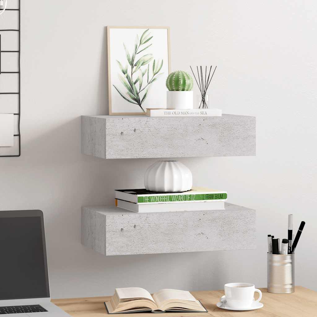 Scaffali con Cassetti 2 pz Grigio Cemento 40x23,5x10 cm in MDF