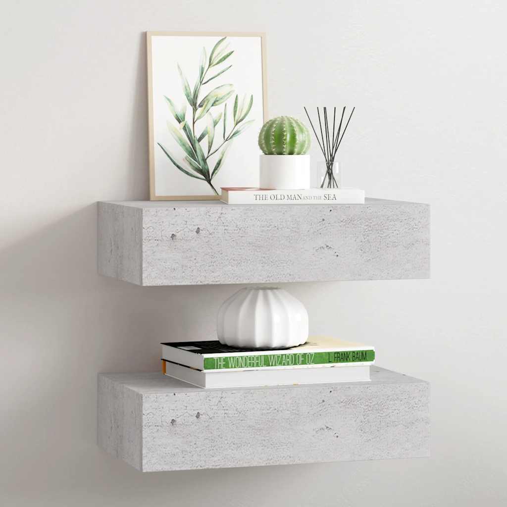 Scaffali con Cassetti 2 pz Grigio Cemento 40x23,5x10 cm in MDF