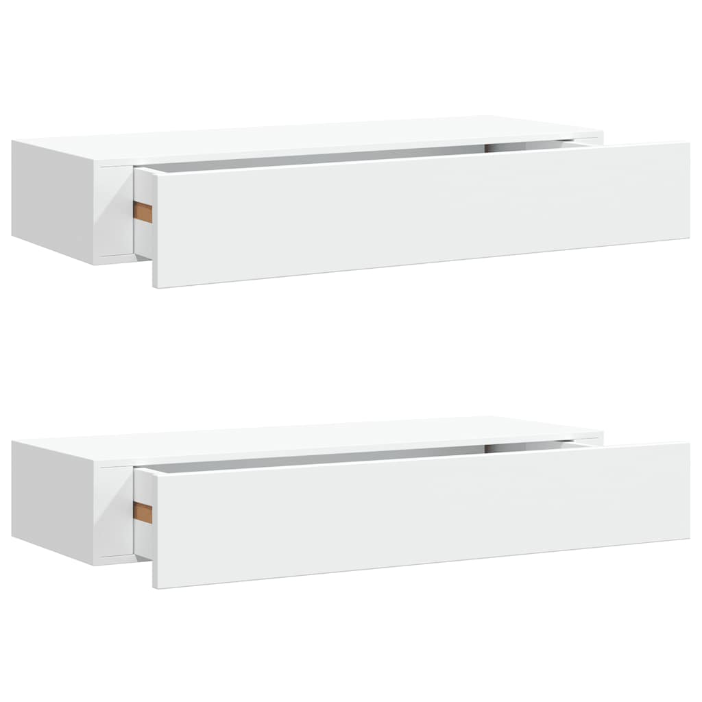 Scaffali con Cassetti da Parete 2 pz Bianchi 60x23,5x10 cm MDF
