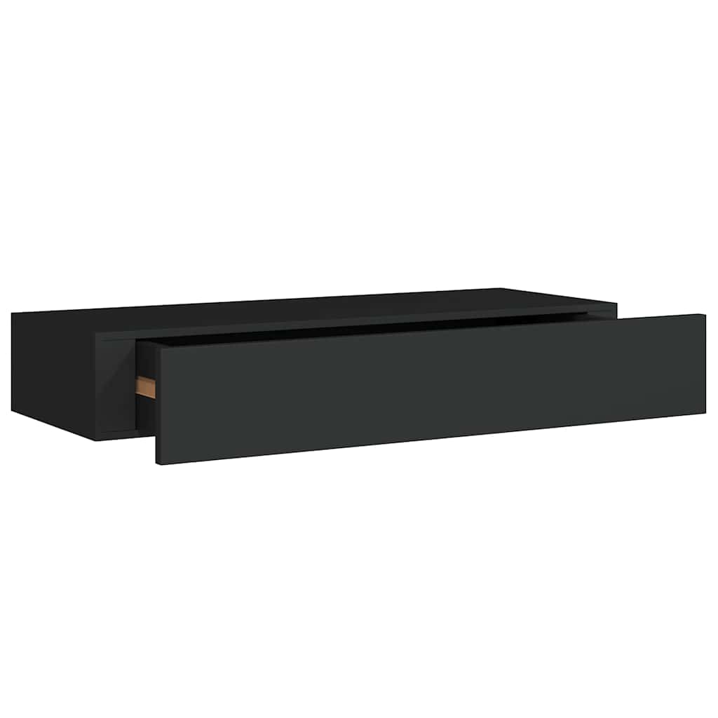 Scaffale con Cassetti da Parete Nero 60x23,5x10 cm in MDF