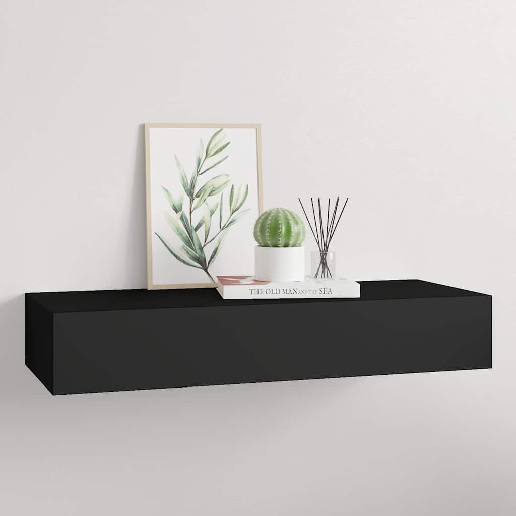 Scaffale con Cassetti da Parete Nero 60x23,5x10 cm in MDF