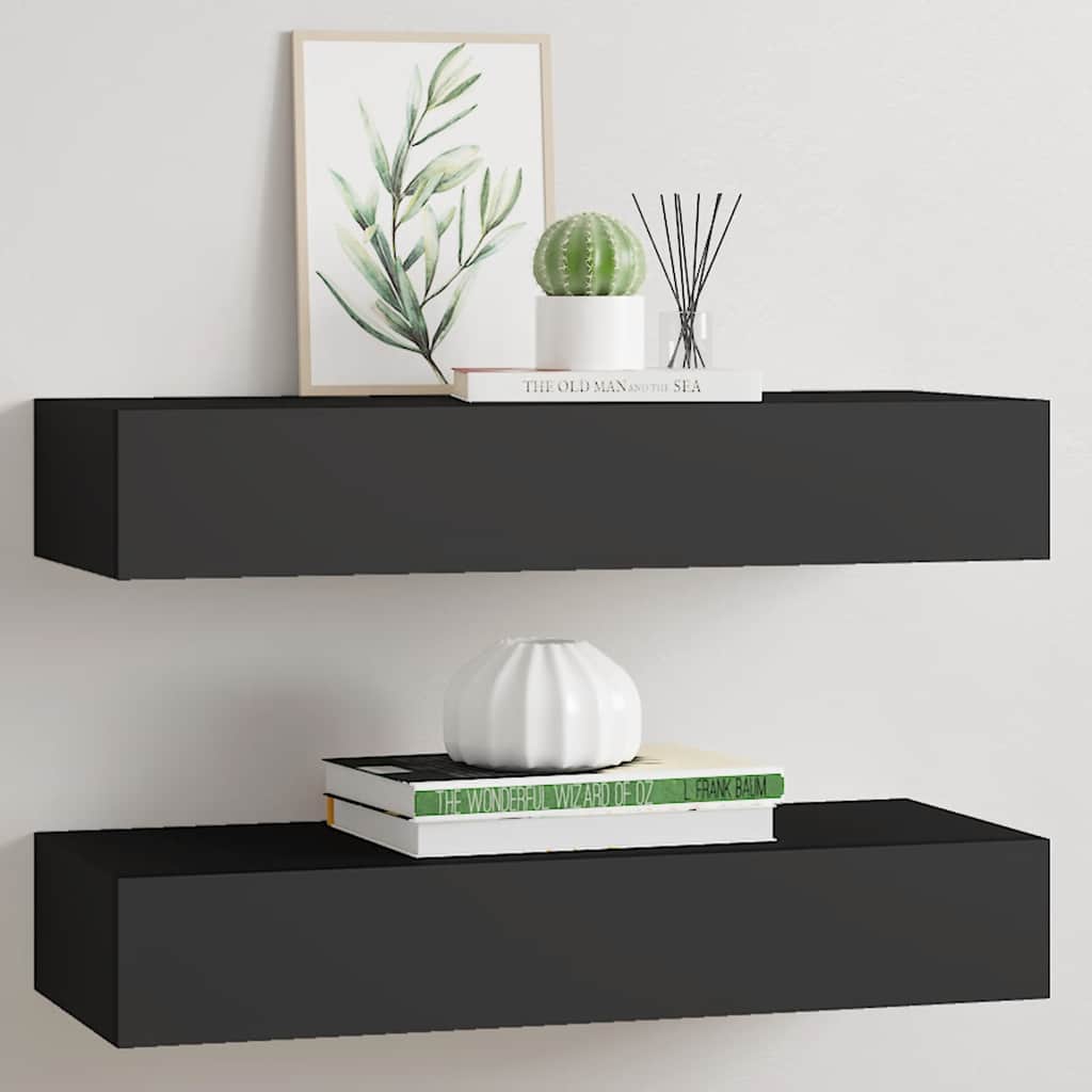 Scaffali con Cassetti da Parete 2 pz Neri 60x23,5x10 cm MDF