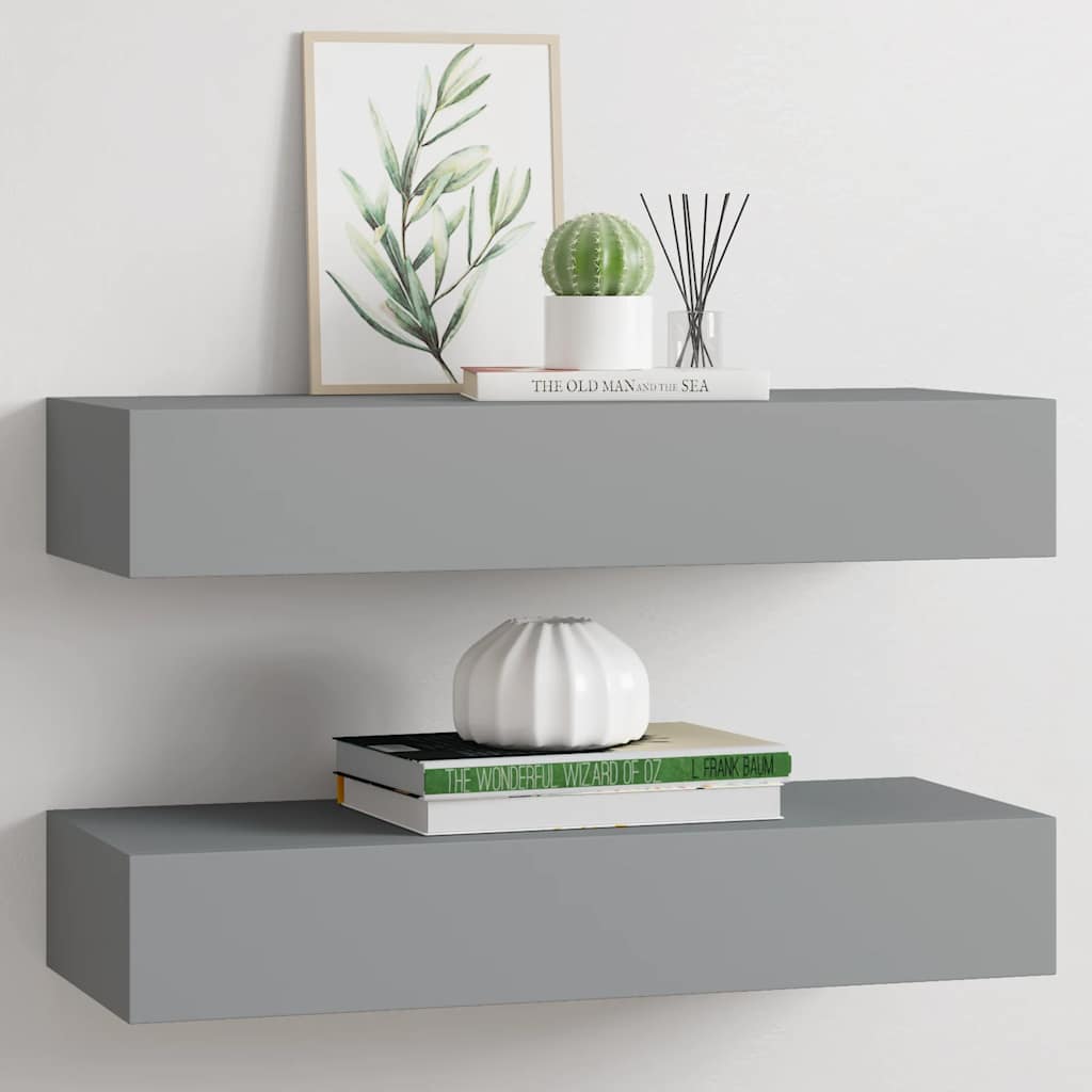 Scaffali con Cassetti da Parete 2 pz Grigi 60x23,5x10 cm MDF